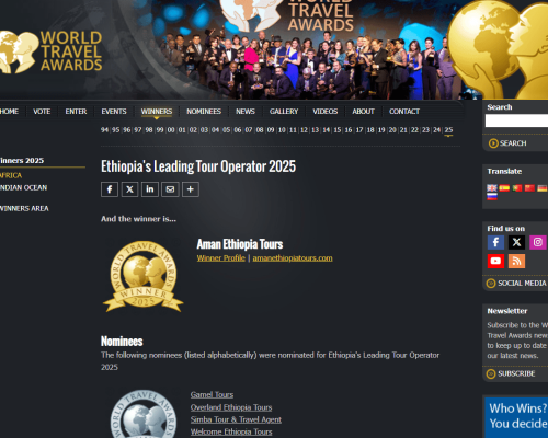 Aman Ethiopia Tours Wins “Ethiopia’s Leading Tour Operator 2025” at World Travel Awards — A Six-Time Champion Setting the Standard for African Travel Excellence
